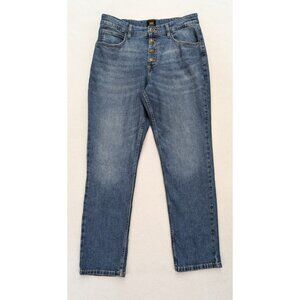 Lee Women's Jeans Size 31x27.5 Button Fly Tapered Leg Blue Medium Wash